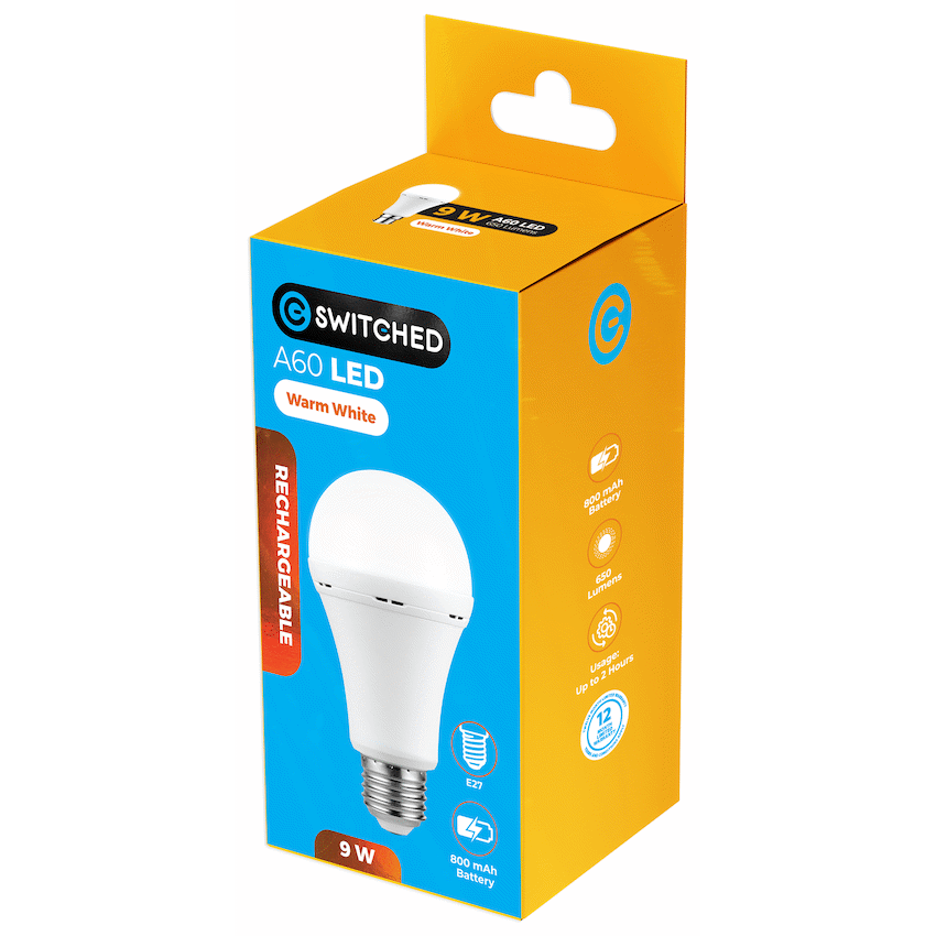 Switched 9w A60 Rechargeable LED Light Bulb - E27 - Warm White - image 4