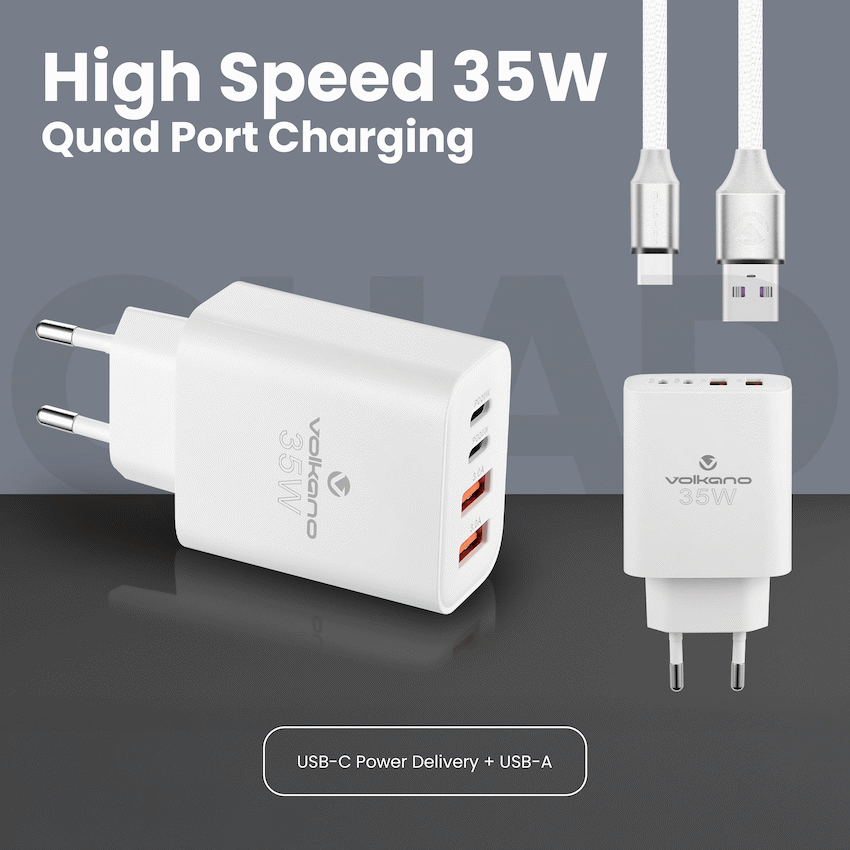 Volkano Quad Series 2x PD USB-C 2x USB-A 3a 35W Wall Charger - image 4