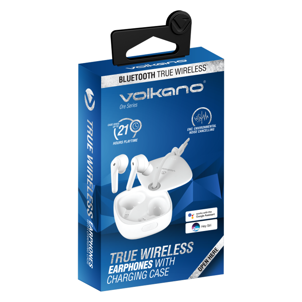 Volkano Ore Series True Wireless Earphones with Charging Case - White