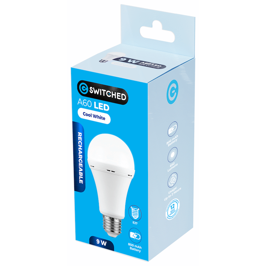 Switched 9w A60 Rechargeable LED Light Bulb E27 - Cool White - image 4