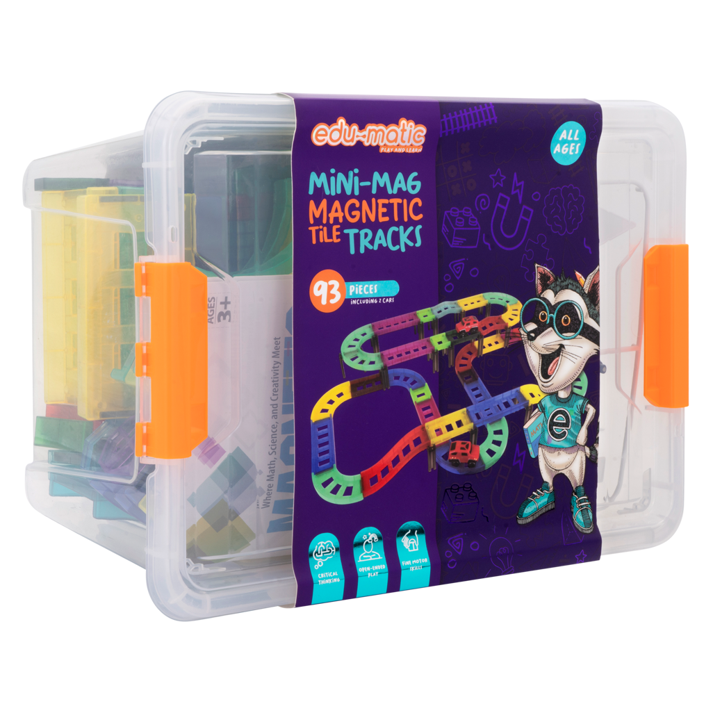 Edu-Matic Mini-Mag Magnetic Tile Tracks with 2 Cars and 93 Pieces