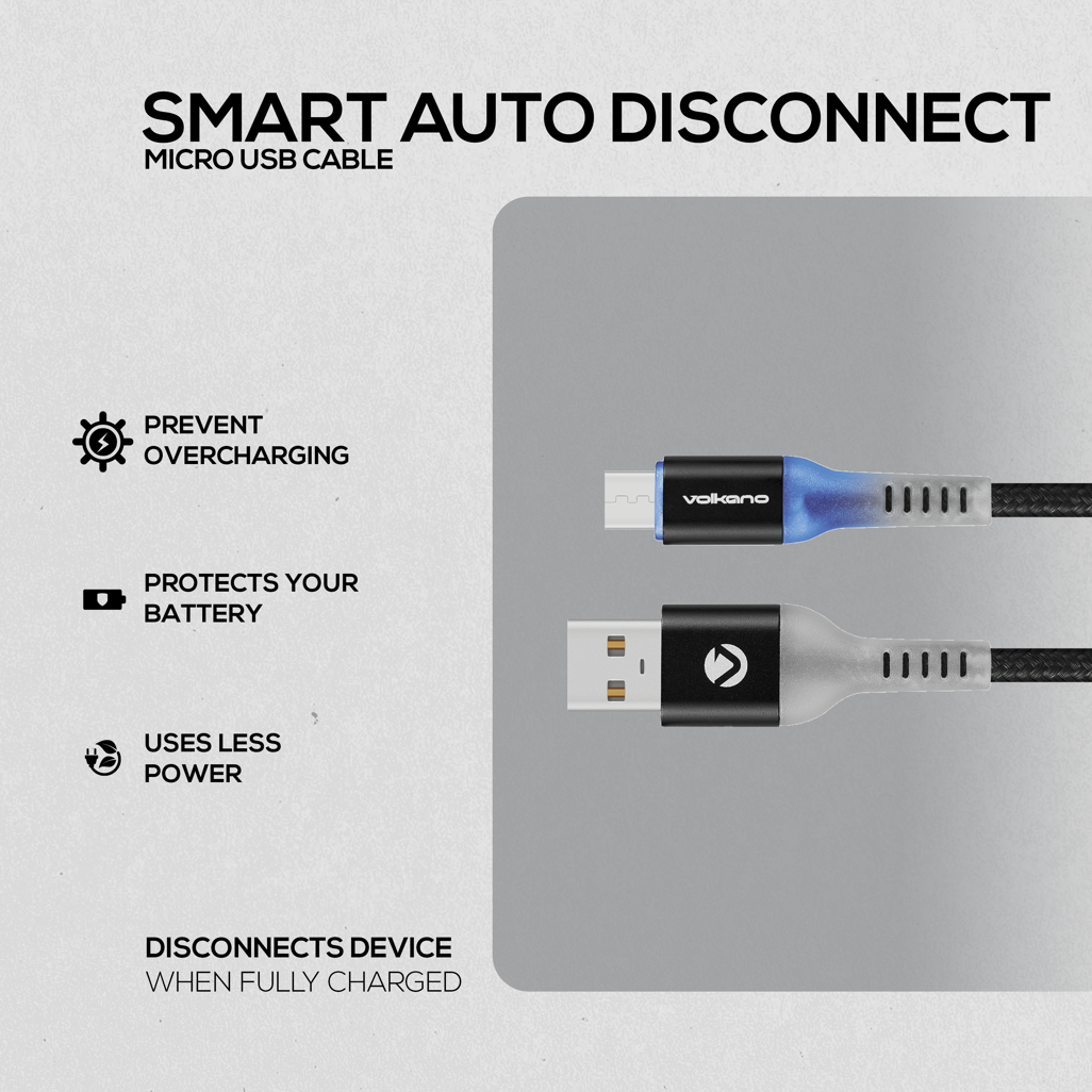 Volkano Smart Series Auto Disconnect Micro USB Cable - 1.8m