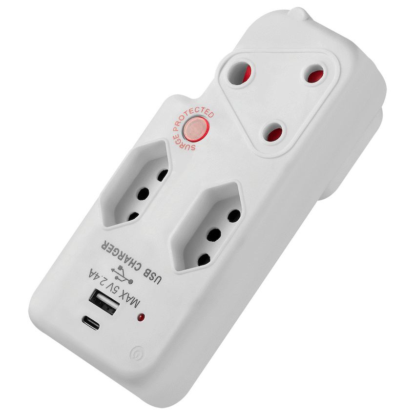 Switched 3-Way Medium Surge Adaptor with Type-C + USB - White - image 4
