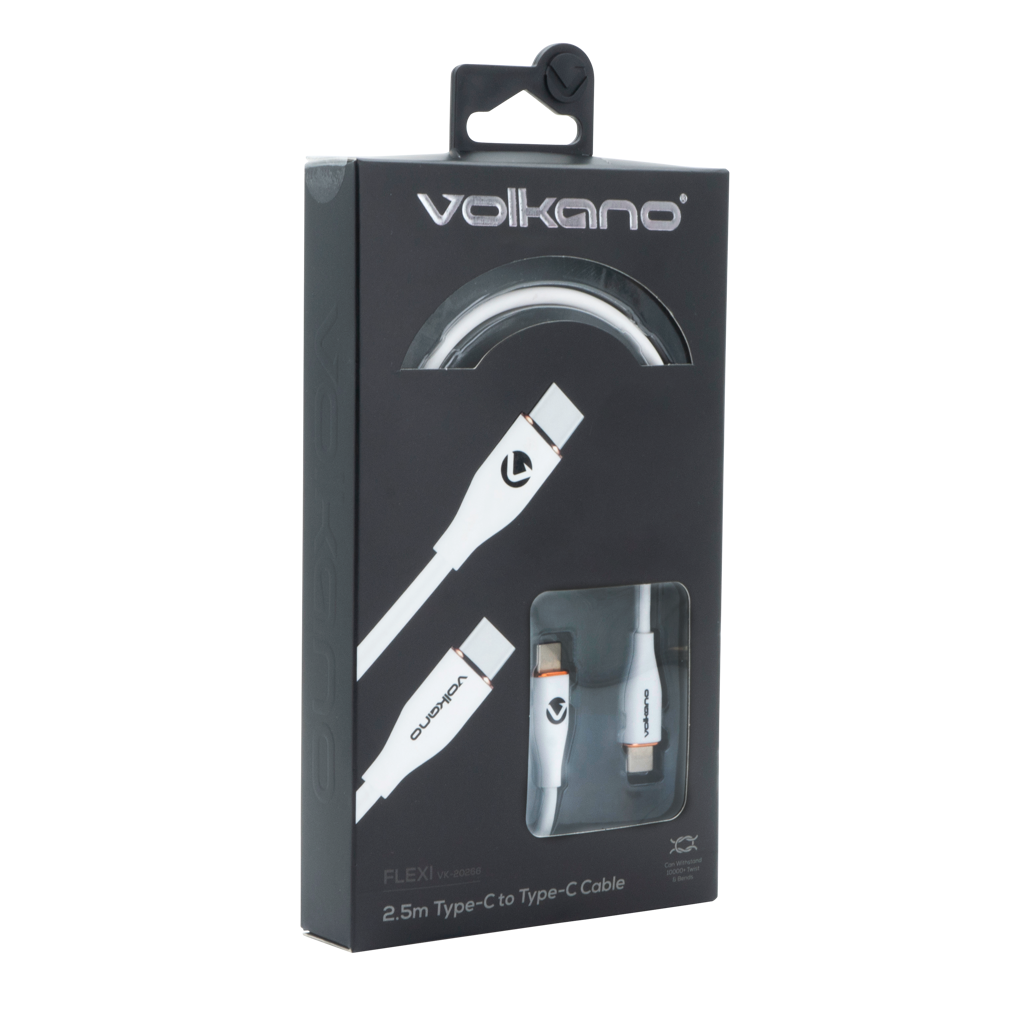 Volkano Flexi Series Type-C to Type-C 2.5m 60w - White