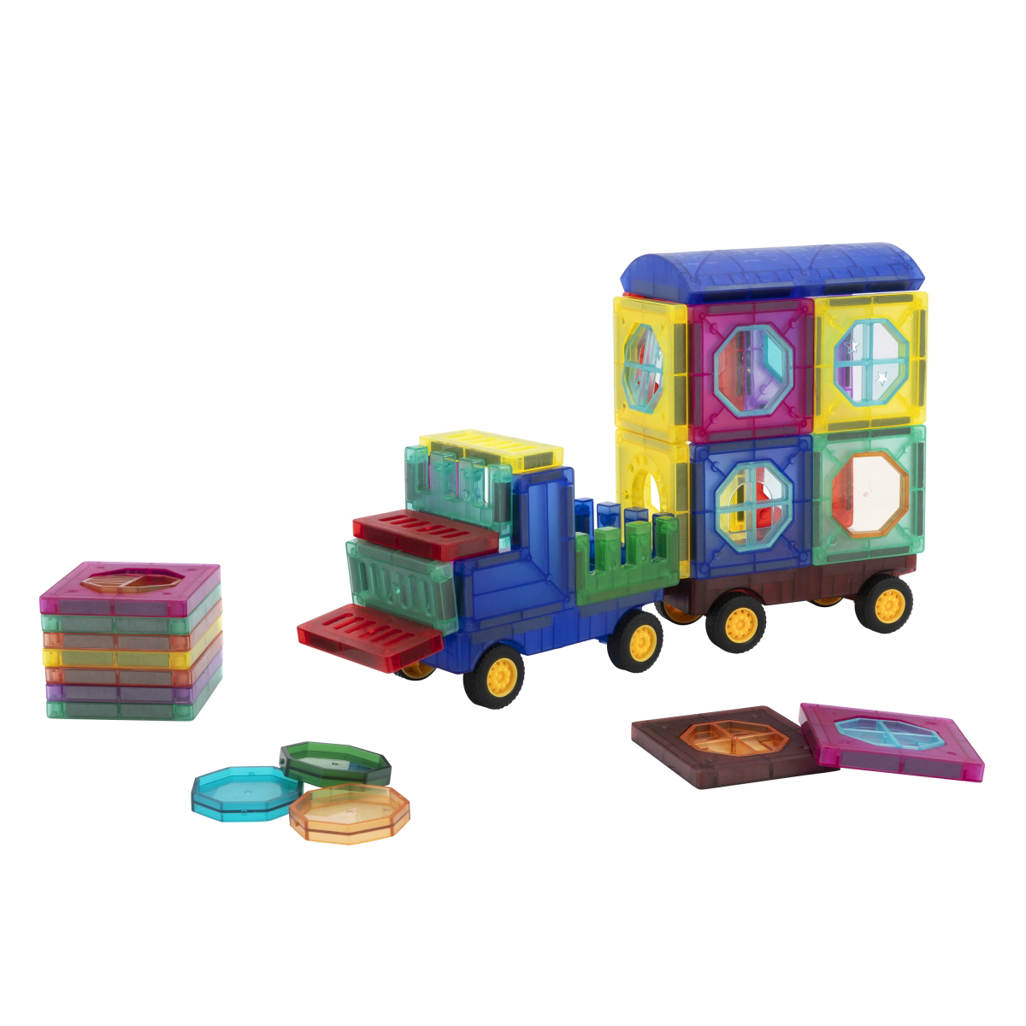 43 Magnetic Tiles with Windows and Car Parts