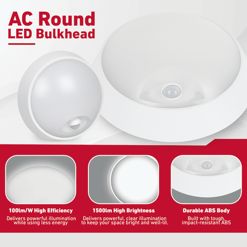 Ellies Spectra Series - AC 15W  Round LED Bulkhead with 3CCT and Sensor -WT - image 4