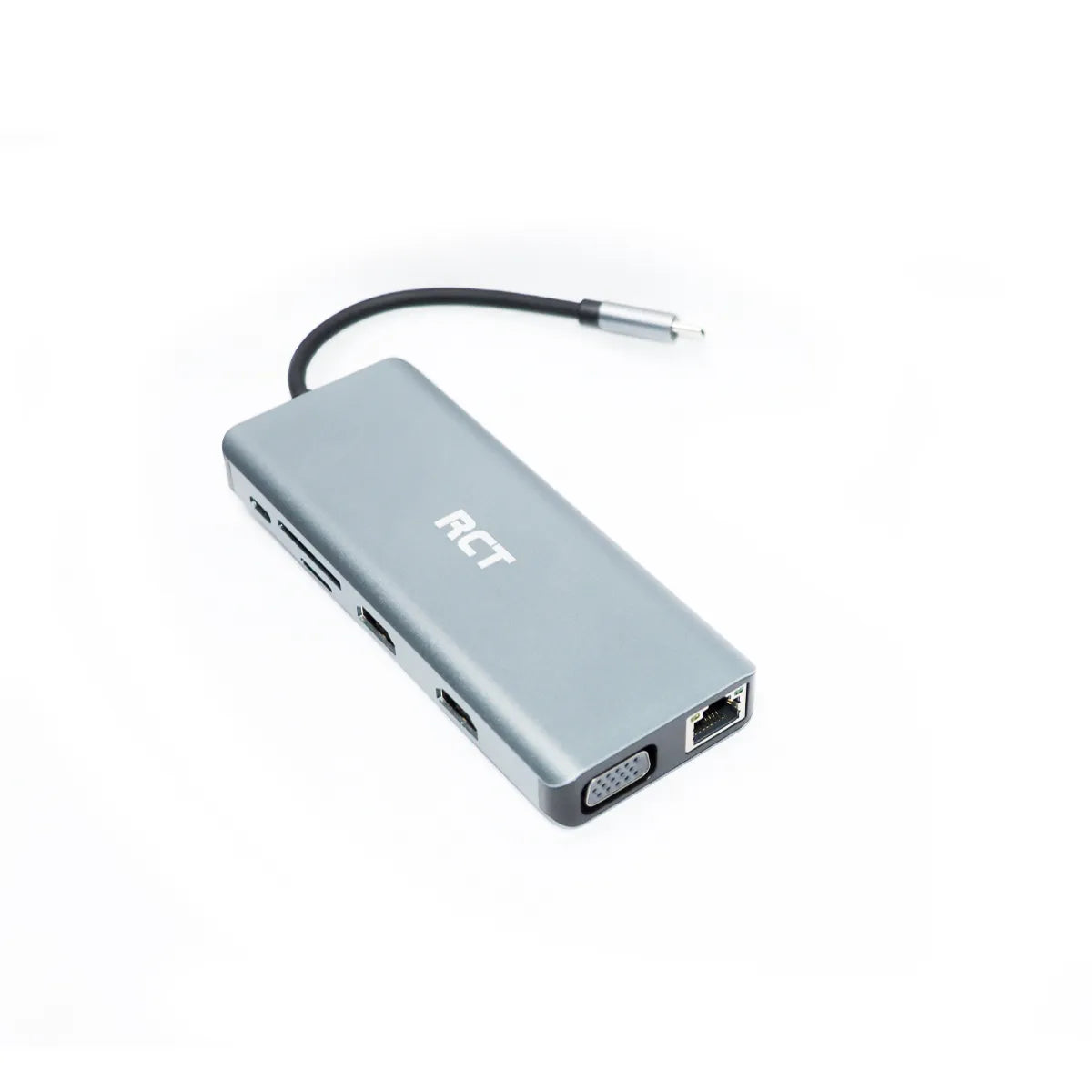 RCT compact 12-in-1 USB Type C hub with 2 HDMI; 1 VGA; 3 USB 3.0; 1 USB 2.0; 1 RJ45; PD100W; audio; SD & microSD card reader - image 3