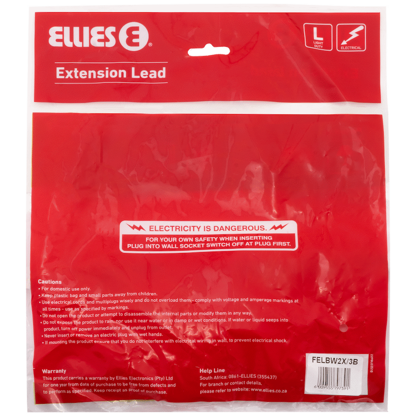 Ellies Side-by-Side Light-Duty Extension Lead - 3m - Black - image 4