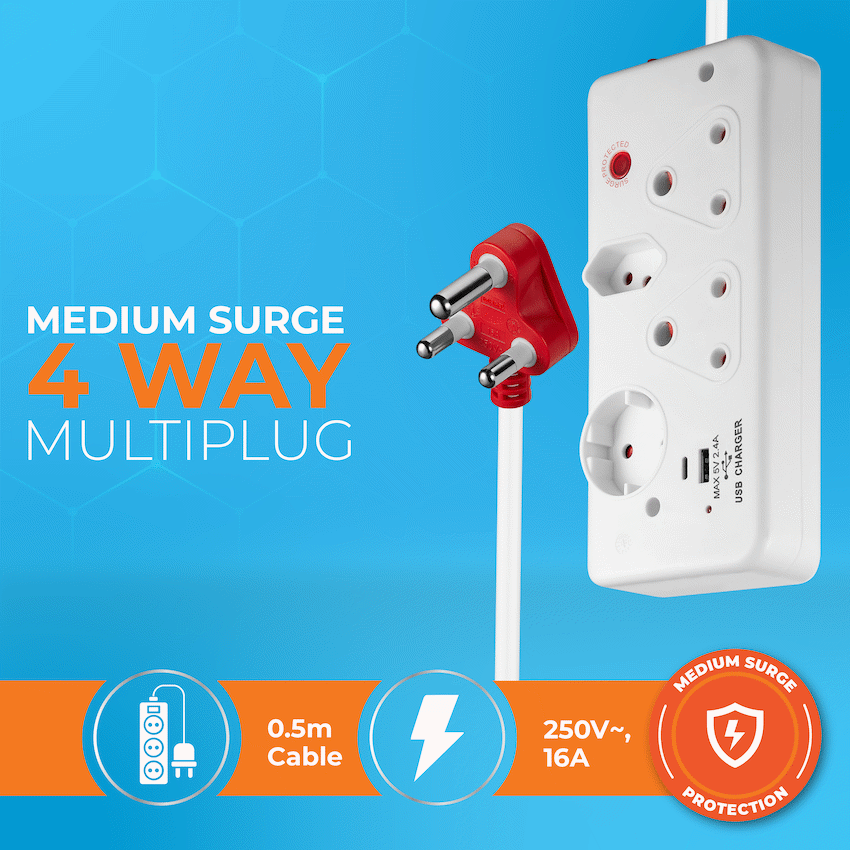 Switched 4-Way with 1x Type-C + 1x USB 2.4a Socket Medium Surge-Protected 0.5m - image 4