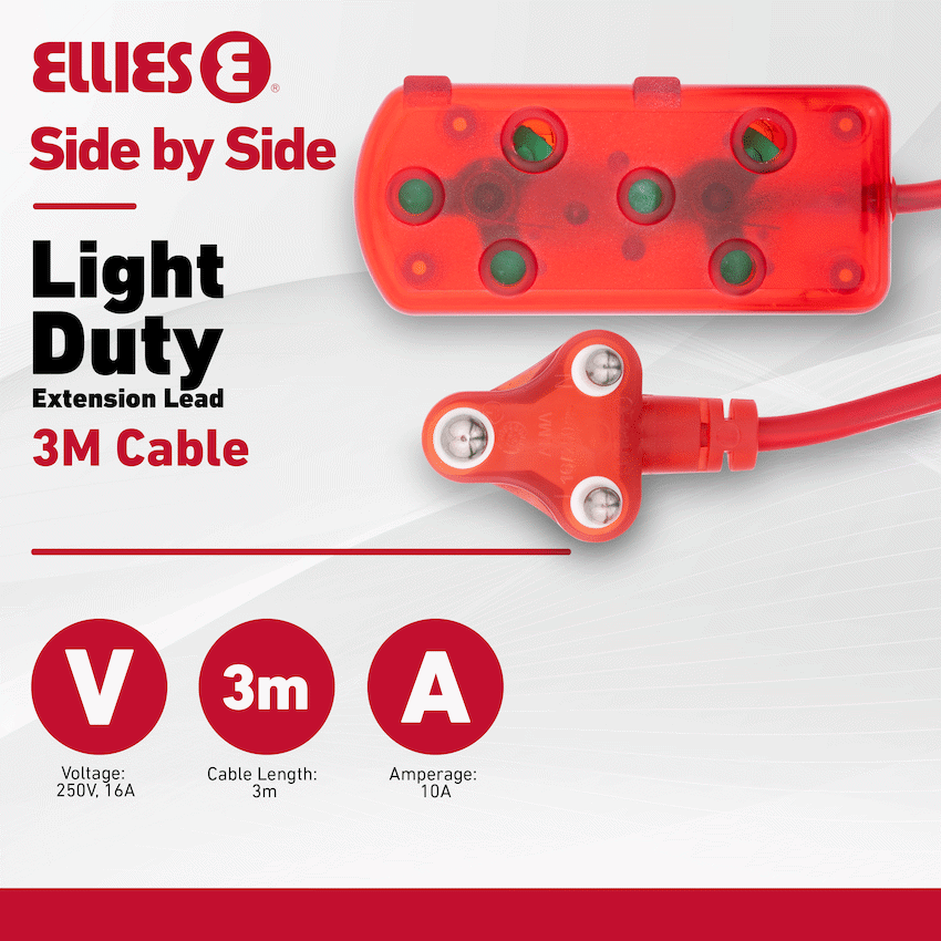 Ellies Side by Side Light Duty Extension Lead-3M - RD - image 4