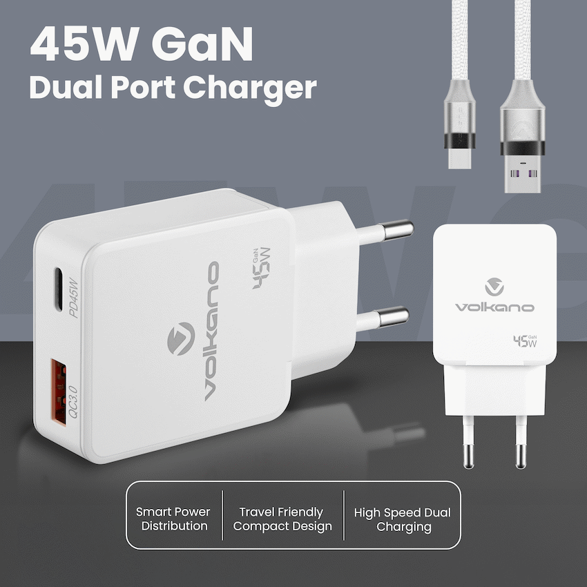 Volkano Potent Plus series 45W GaN Compact Dual USB and USB-C PD Wall Charger - image 4