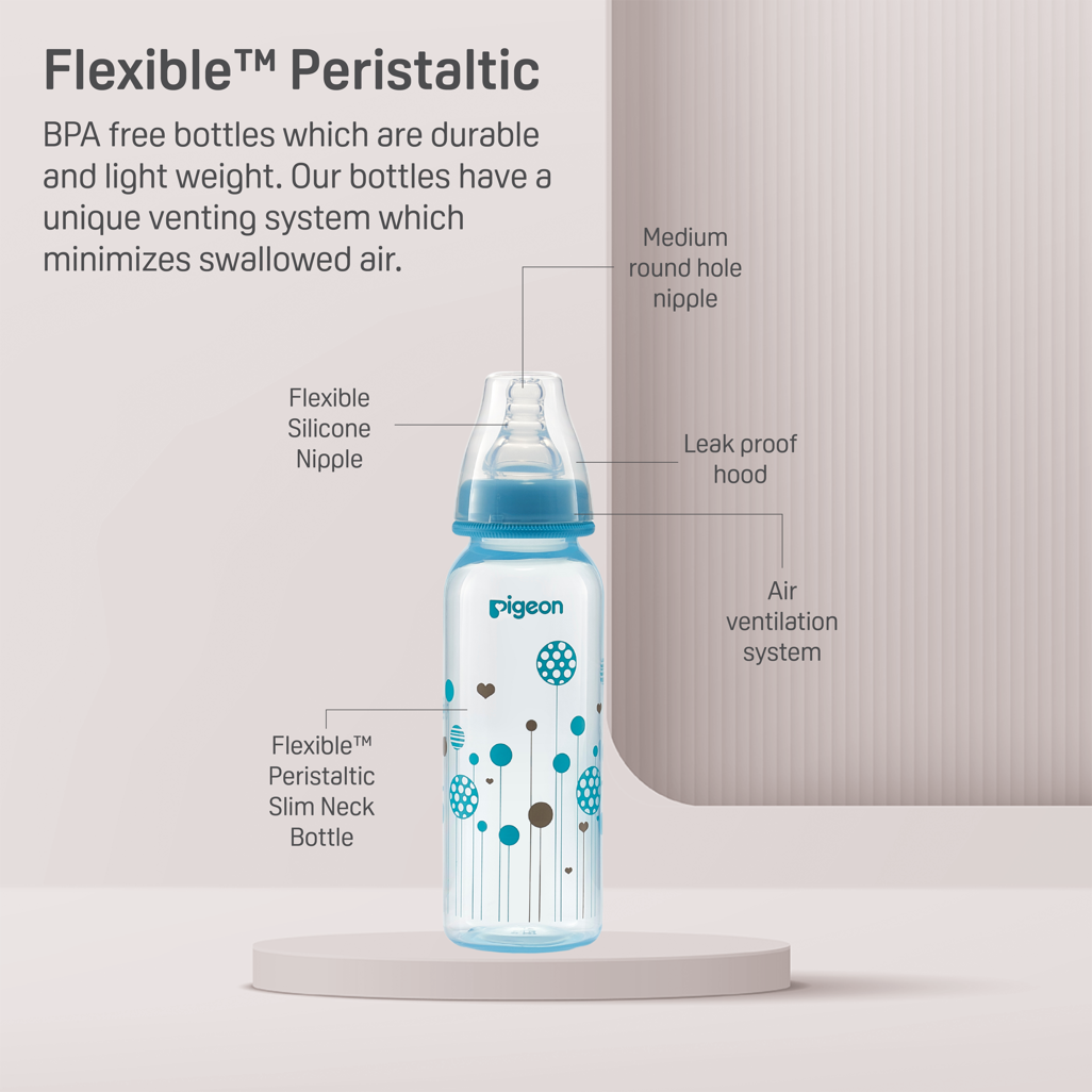 PIGEON FLEXIBLE BOTTLE STD NECK BLUE 240ML