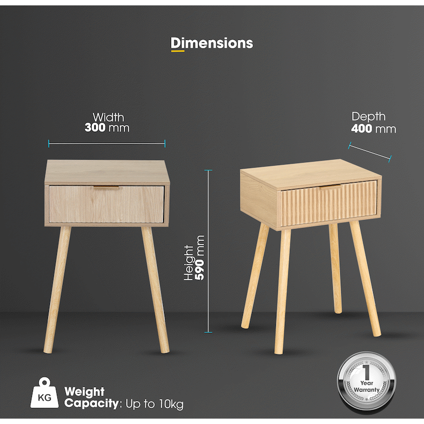 Everfurn Yoko Side Table Wood, Melamine, Pine Wood Legs, 1x Drawer - image 4