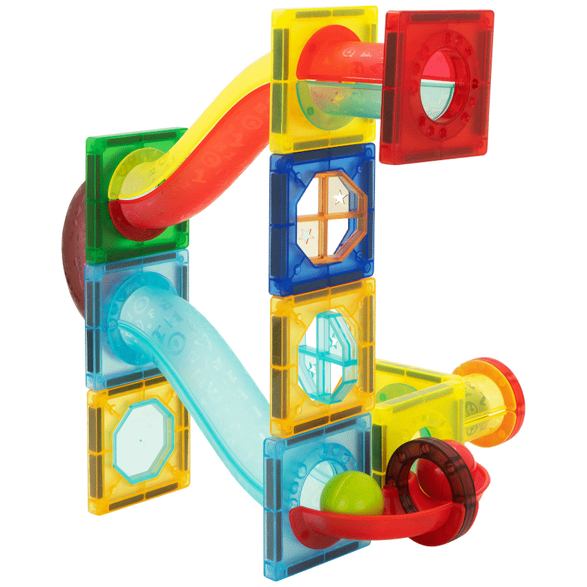 45 Magnetic Tiles and Marble Run Parts - image 4