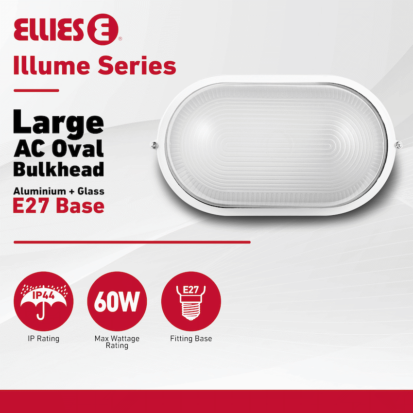 Ellies Illume Series - Large AC Oval Bulkhead - Aluminium + Glass - E27 Base -WT - image 4