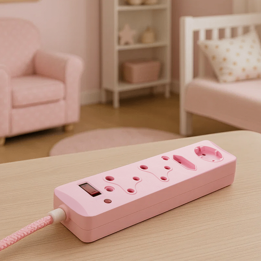 SWITCHED 4 Way Medium  Surge Protected Multiplug 0.5M Braided Cord Pink - image 4