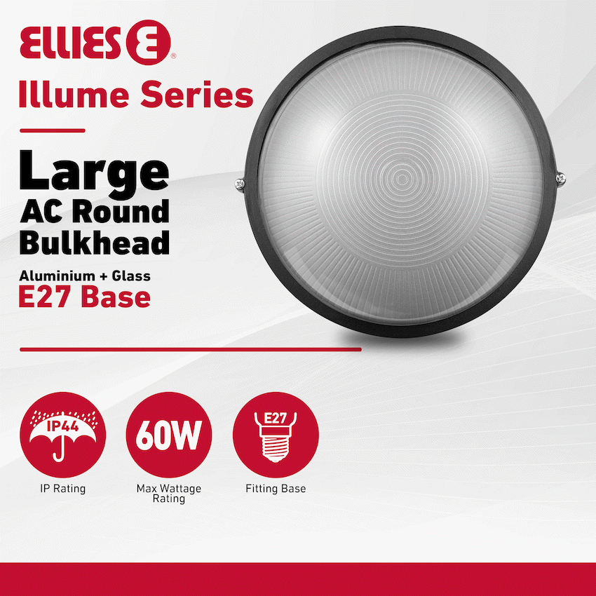 Ellies Illume Series - Large AC Round Bulkhead - Aluminium + Glass - E27 Base -BK - image 4