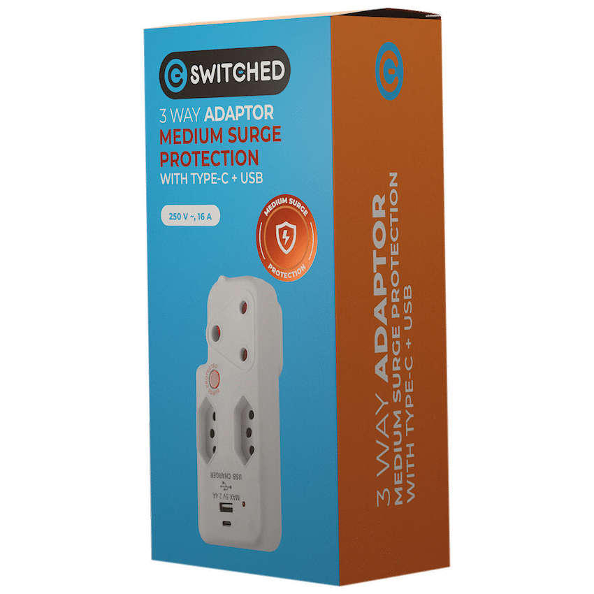 Switched 3-Way Medium Surge Adaptor with Type-C + USB - White - image 4