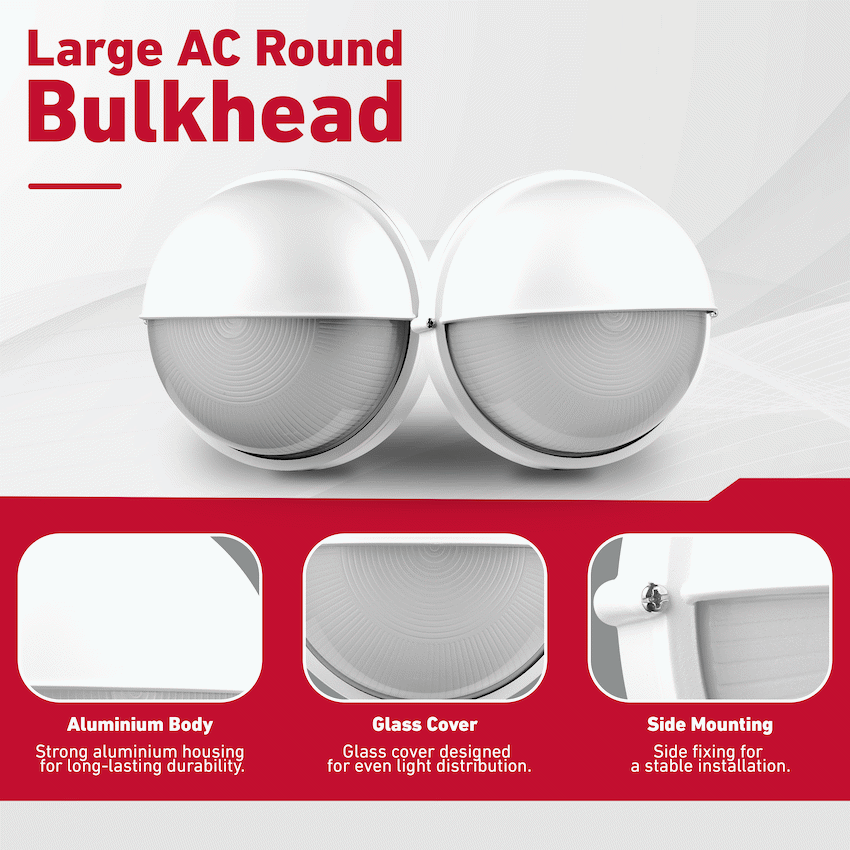 Ellies Arc Series - Large AC Round Bulkhead - Aluminium + Glass - E27 Base -WT - image 4