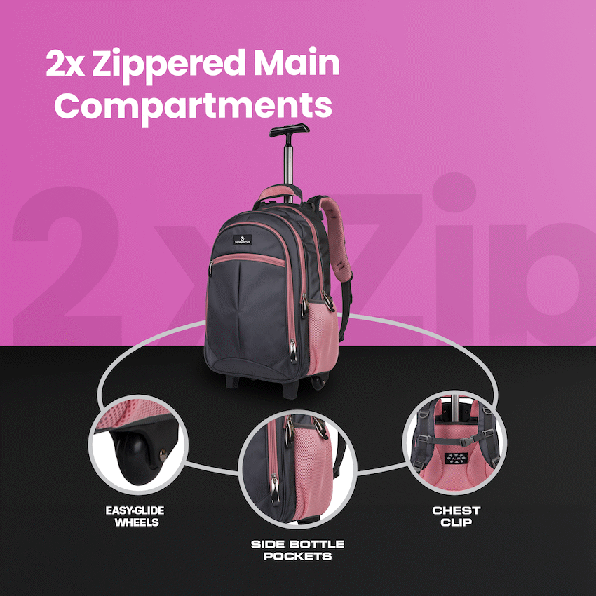 Volkano Orthopaedic Trolley Backpack 27L - Dark Grey/Pink - image 4