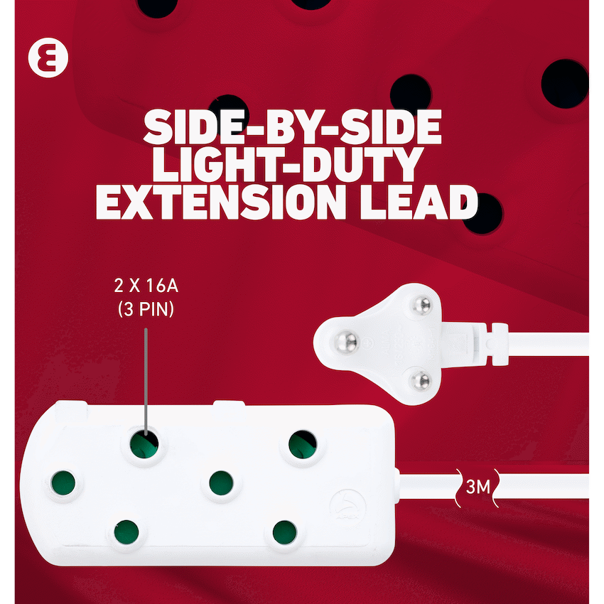 Ellies Side by Side Light Duty Extension Lead - 3m - image 4