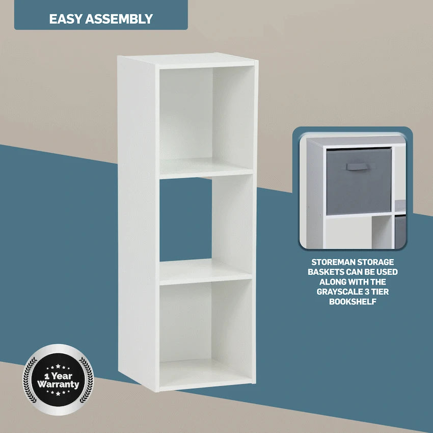 Everfurn Grayscale 3 Tier Bookshelf White, High Pressure Laminate - image 4