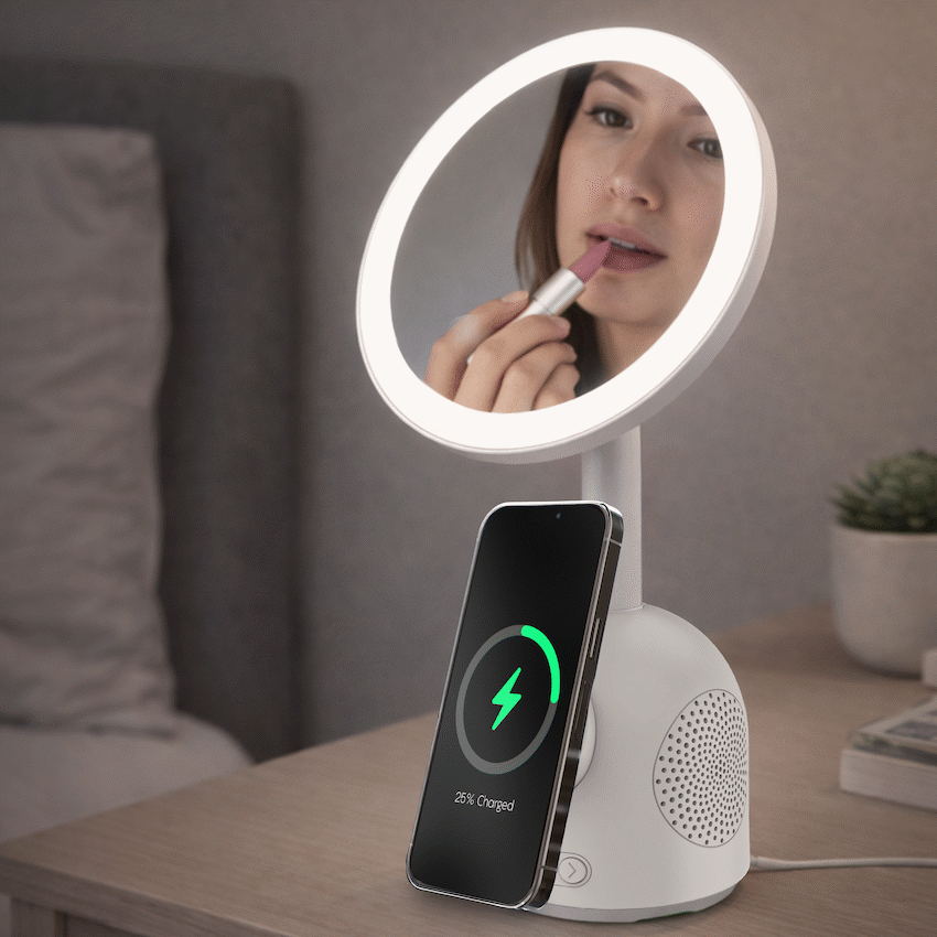 ZEN Unify Series Wireless Phone Charger with Bluetooth Speaker and Mirror - White - image 4