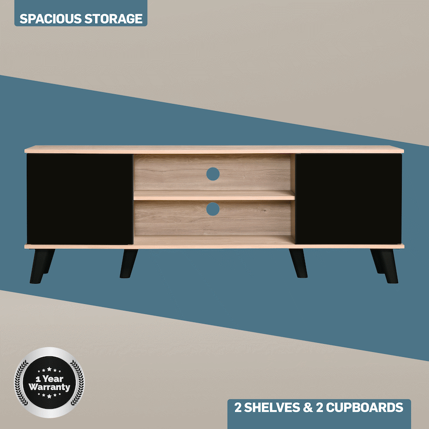 Everfurn Laurel TV Stand 1600w, Two Cupboards - Black - image 4