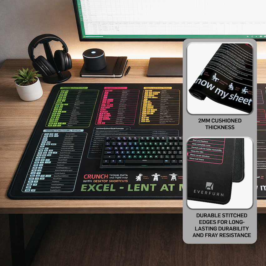 Everfurn Excel Hot Keys Large Desk Mat - image 4