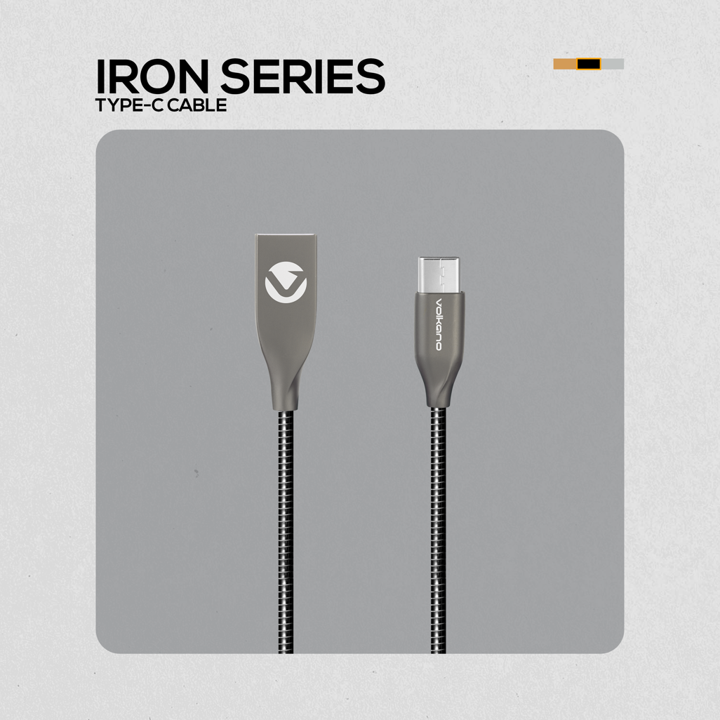 Volkano Iron Series Round Metallic Spring Type-C Cable 1.2m - Black