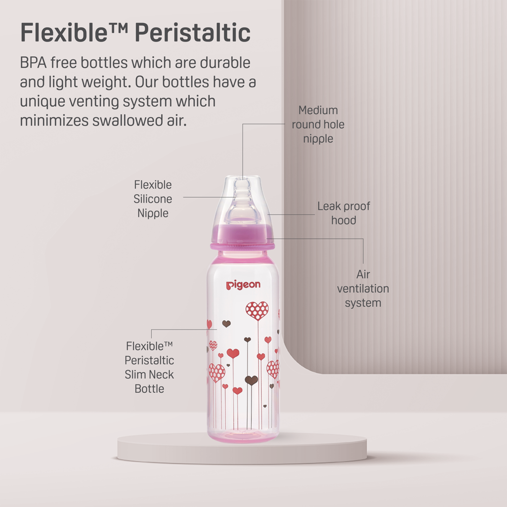 PIGEON FLEXIBLE BOTTLE STD NECK PINK 240ML