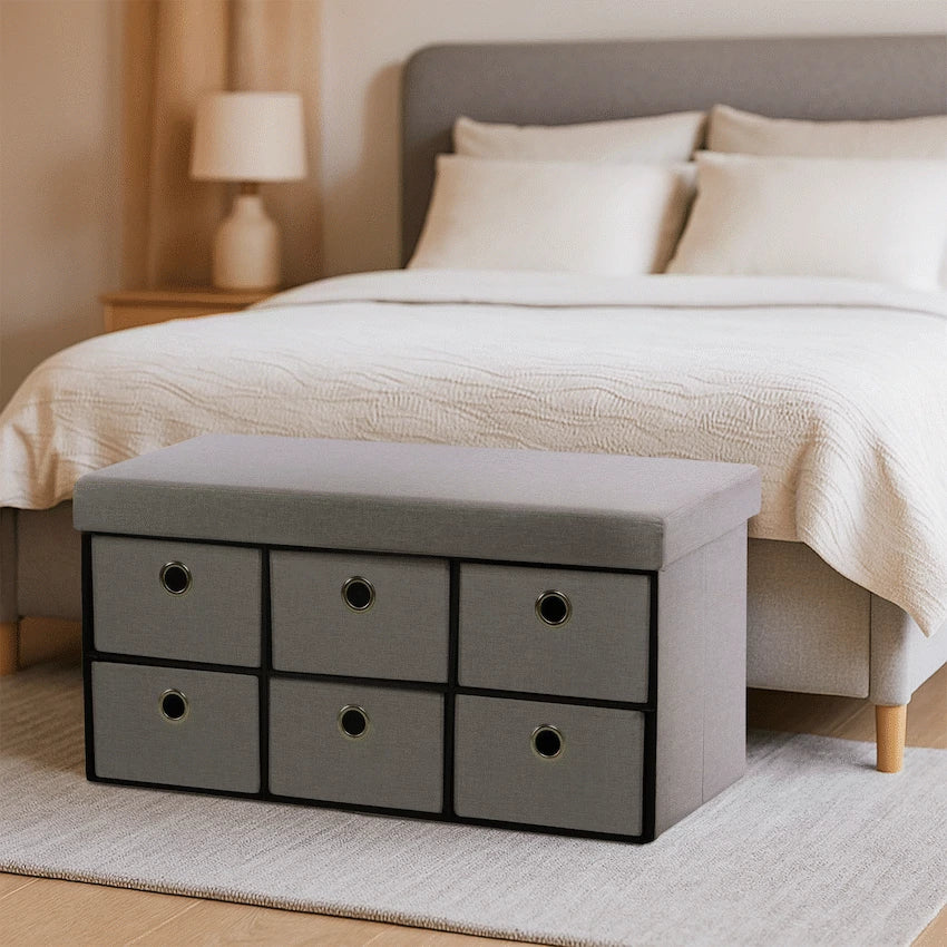 Foldable Storage Ottoman with Six Drawers - image 4