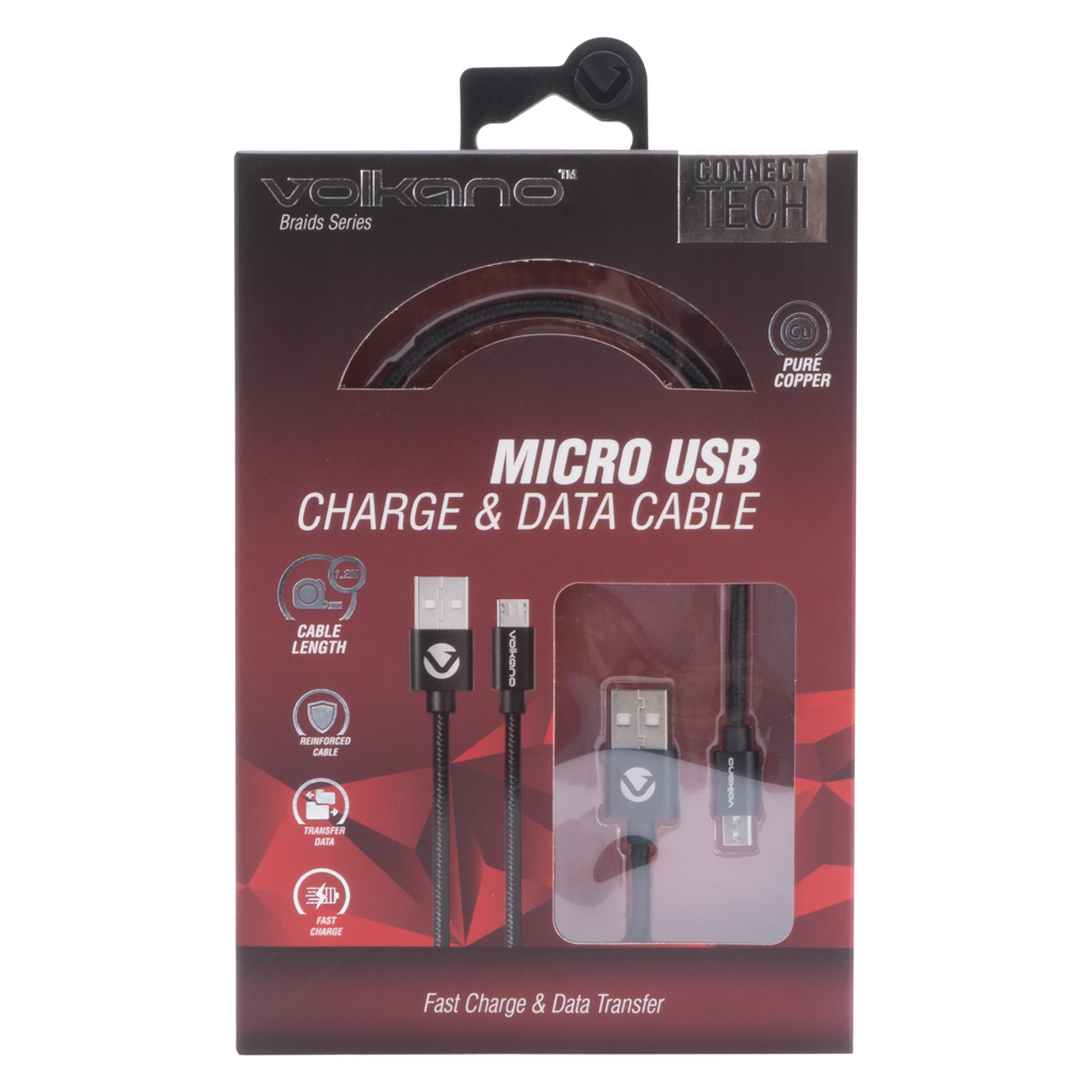 Volkano Braids Series Nylon-Braided Micro USB Cable 1.2m - Black