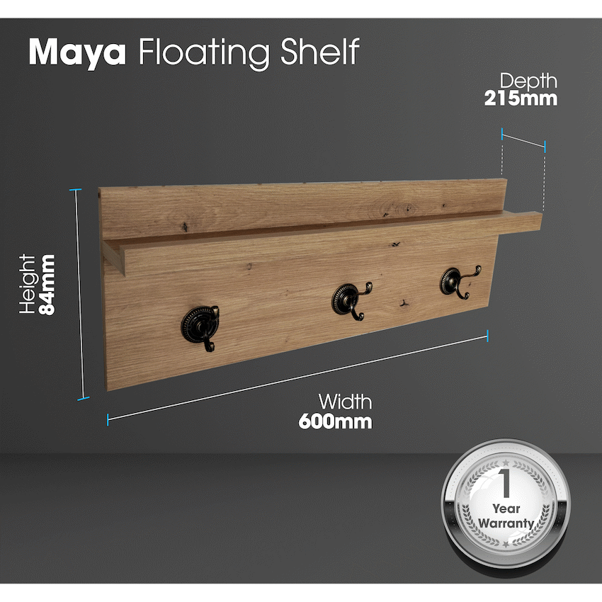Everfurn Maya Floating Wall Shelf with Hooks - image 4