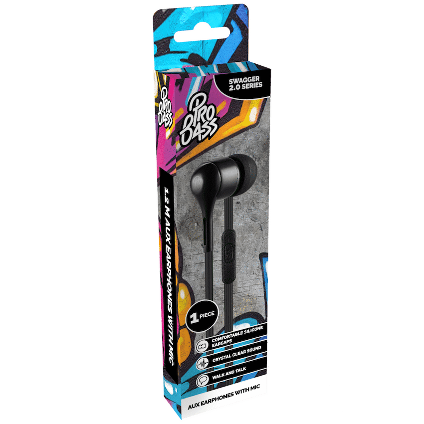 Pro Bass Swagger 2.0 Series - Boxed Auxiliary Earphone with Mic - Black - image 4