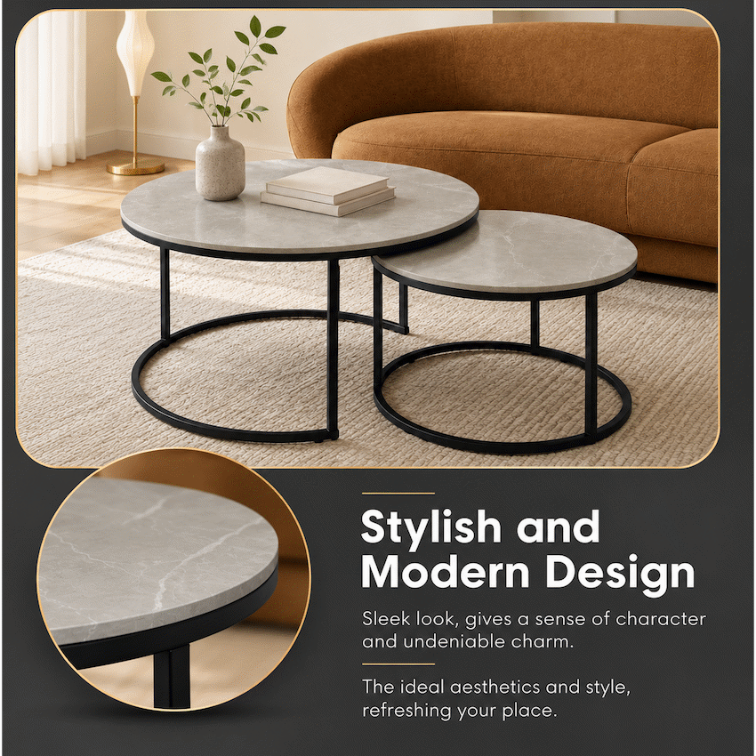 Everfurn Nile Nesting Coffee Table - Marble Grey - image 4