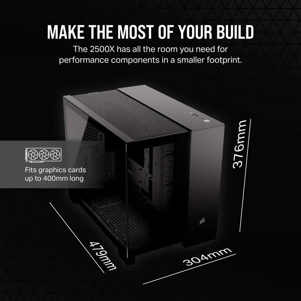 2500D Airflow Black Mid-Tower Dual Chamber PC Case; 2x 3.5'' |  2x 2.5'' Drive Bays; Up to 360mm Radiator compatible - image 13