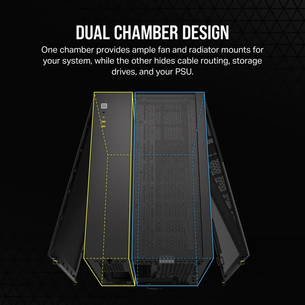 iCUE 2500X Micro ATX Black Dual Chamber PC Case; 2x 2.5'' Drive Bays; 2x 3.5''; Up to 360mm Radiator compatible - image 14