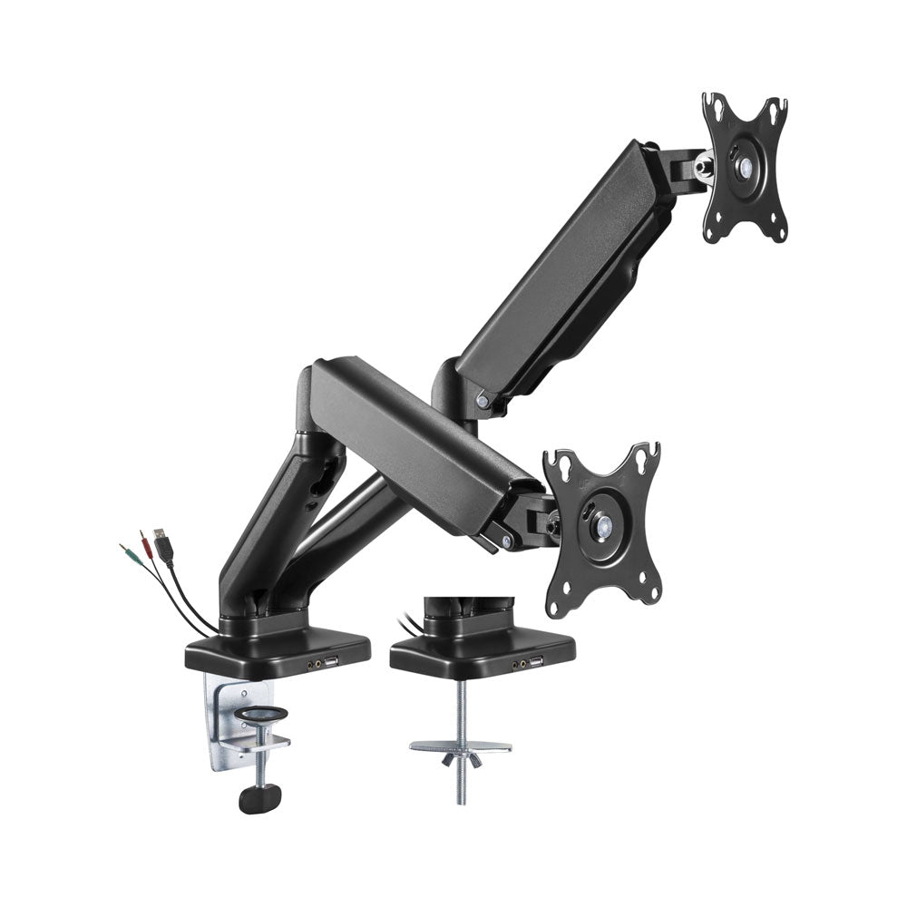 LINKQNET LDT46-C024U | 17-32" DUAL MONITOR SPRING-ASSISTED DESKTOP BRACKET WITH USB AND AUDIO POR