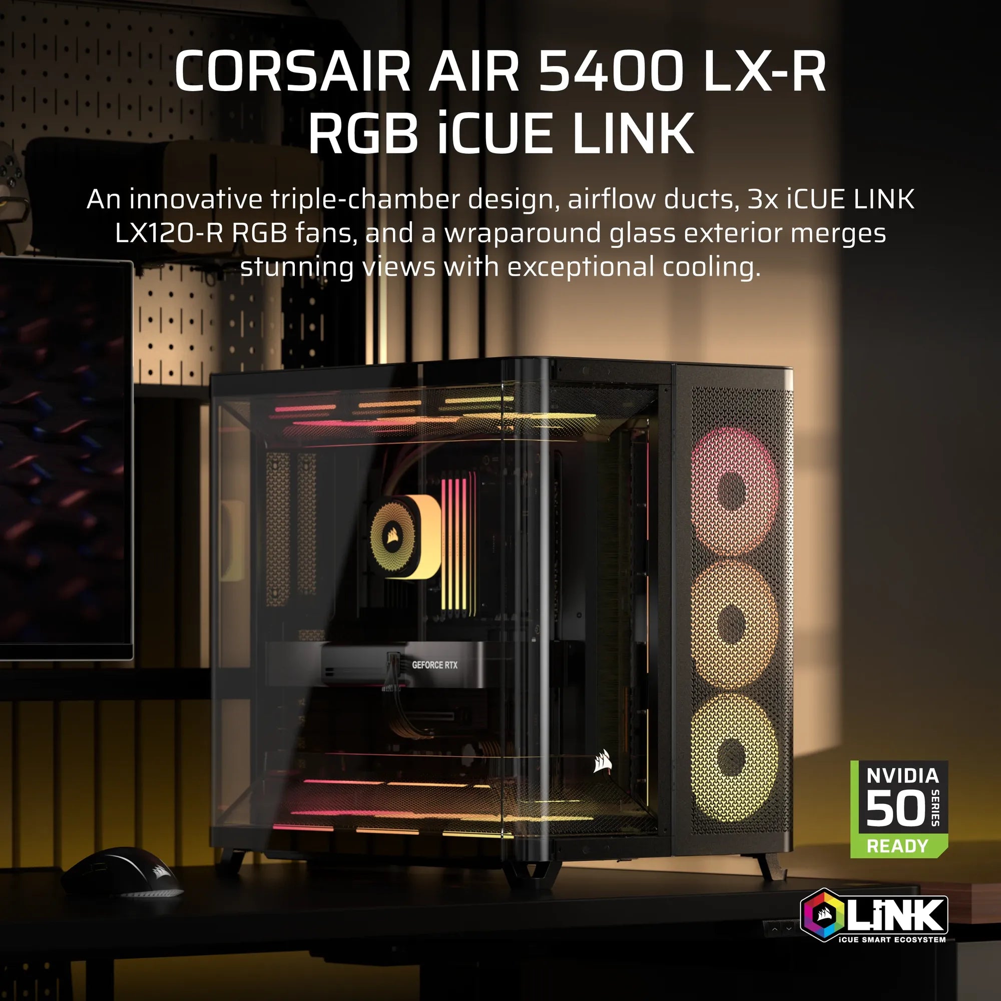 AIR 5400 LX-R RGB iCUE LINK Triple Chamber Mid-Tower PC Case ;3x Fans included;2x 2.5'' ; 1x 3.5'';  Black - image 3
