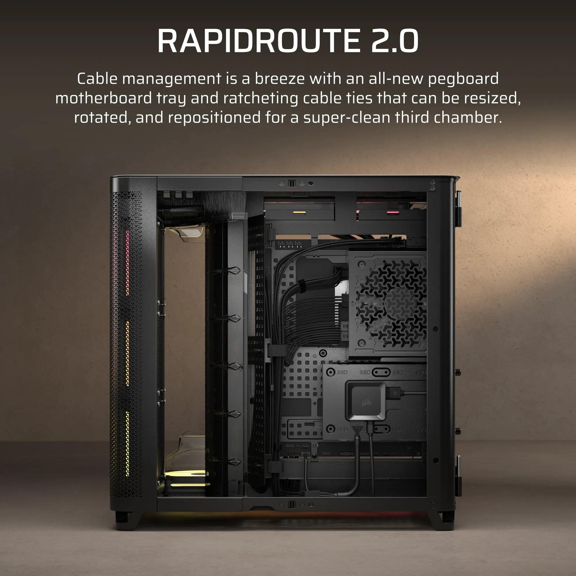 AIR 5400 LX-R RGB iCUE LINK Triple Chamber Mid-Tower PC Case ;3x Fans included;2x 2.5'' ; 1x 3.5'';  Black - image 4