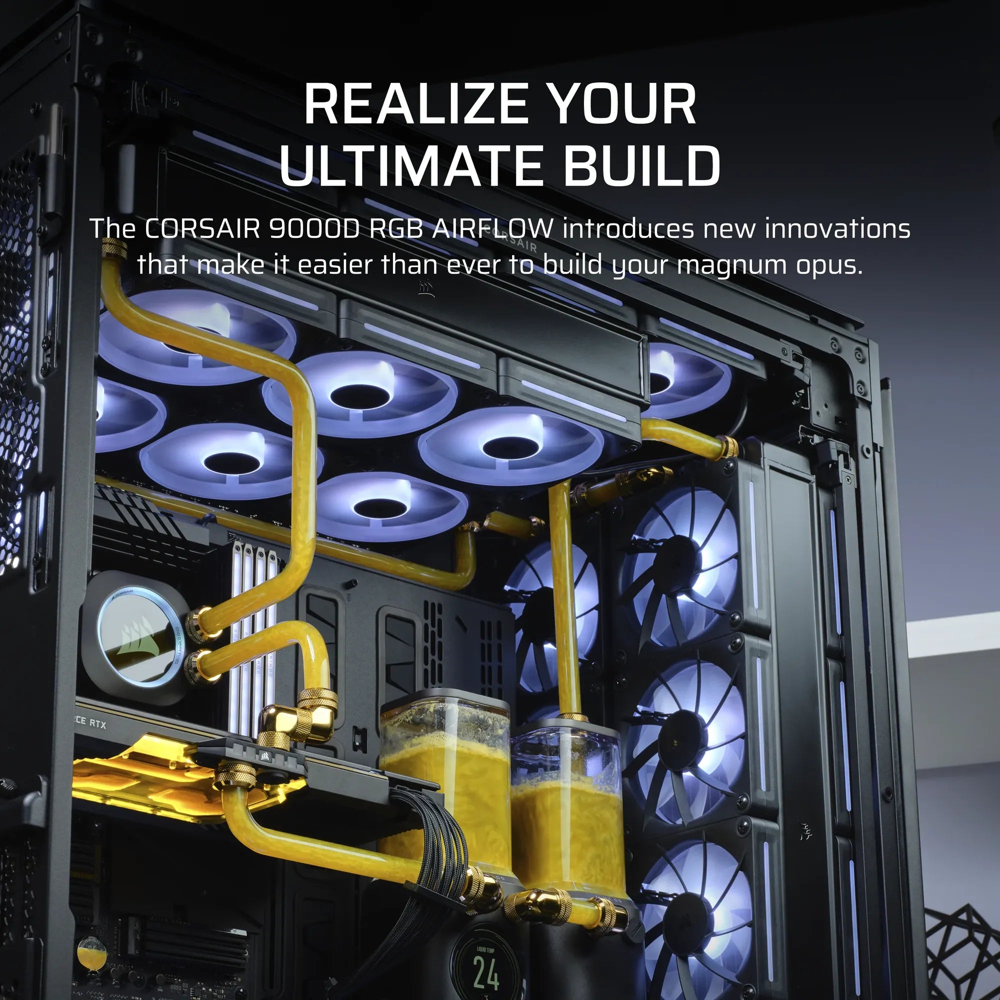 iCUE LINK 9000D AIRFLOW Tempered Glass Super-Tower; Supports  18x 120mm fans - Black - image 7