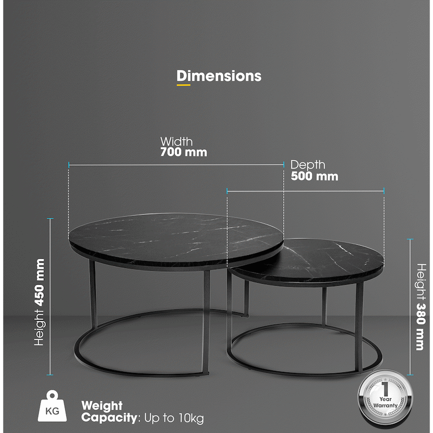 Everfurn Nile Nesting Coffee Table - Marble Black - image 5