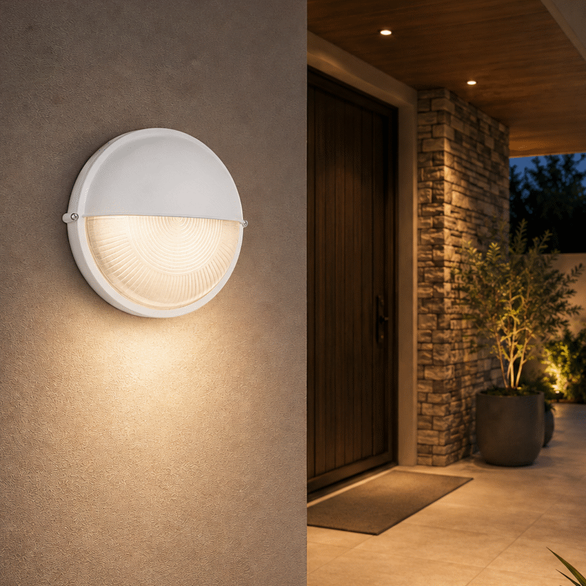 Ellies Arc Series - Large AC Round Bulkhead - Aluminium + Glass - E27 Base -WT - image 5