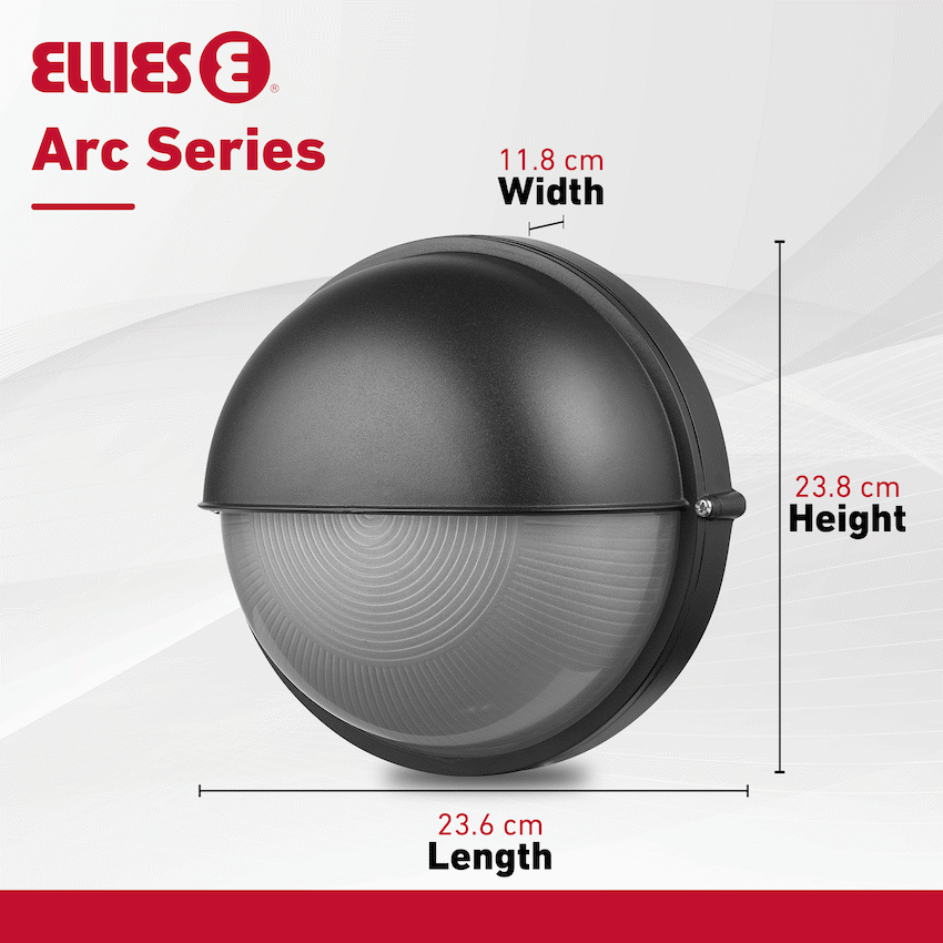 Ellies Arc Series - Large AC Round Bulkhead - Aluminium + Glass - E27 Base -BK - image 5