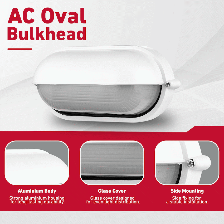 Ellies Arc Series - AC Oval Bulkhead - Aluminium  + Glass - E27 Base -WT - image 5