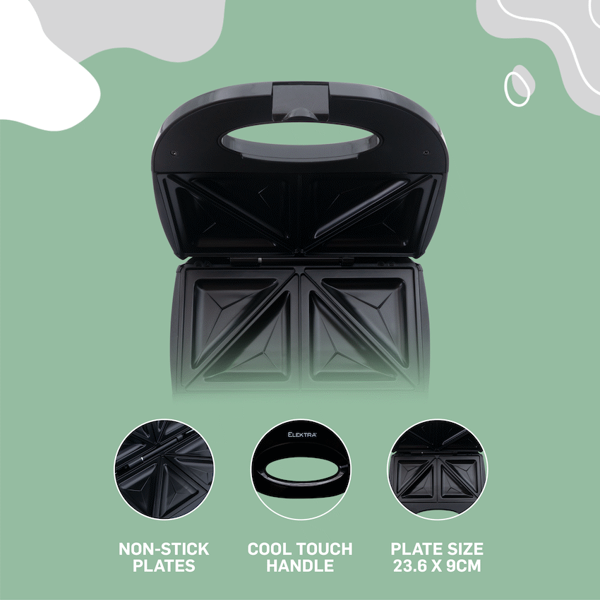Elektra 700w Sandwich Press - Black - image 5