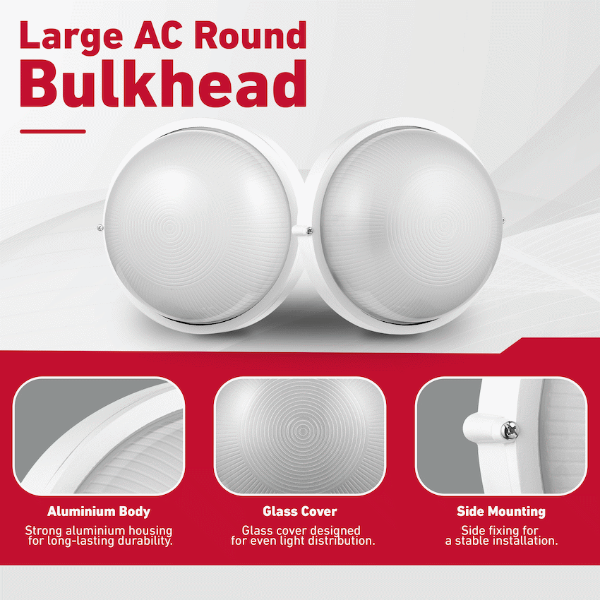 Ellies Illume Series - Large AC Round Bulkhead - Aluminium + Glass - E27 Base -WT - image 5