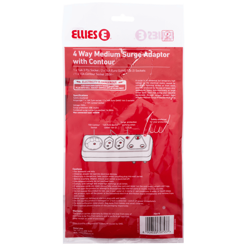 Ellies 4-Way Surge Adaptor with Schuko - WT - image 5