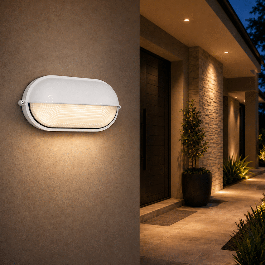 Ellies Arc Series - Large AC Oval Bulkhead - Aluminium + Glass - E27 Base -WT - image 5